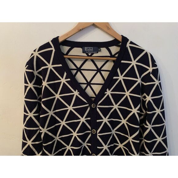 Polo Ralph Lauren Geometric Cardigan Sweater Women's Small Youth XL Dual Layer - Picture 2 of 12